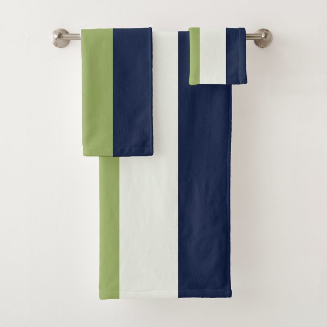 Neptune, Seashell, Green and Navy Stripes Bath Towel Set (Insitu)