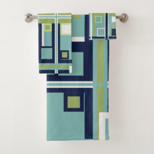 Neptune, Seashell, Green and Navy Stripes  Bath Towel Set