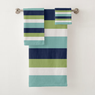 Neptune, Seashell, Green and Navy Stripes Bath Towel Set