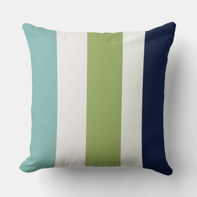 Neptune, Seashell, Green and Navy Stripes Cushion (Front)