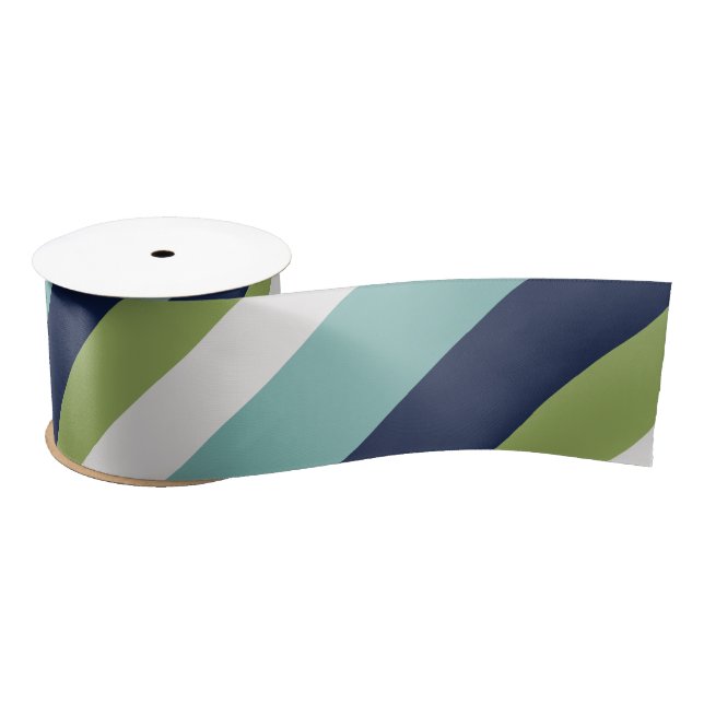 Neptune, Seashell, Green and Navy Stripes  Satin Ribbon (Spool)