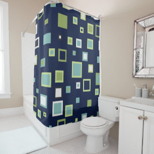 Neptune, Seashell, Green and Navy Stripes Shower Curtain