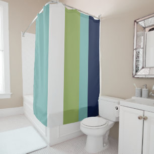 Neptune, Seashell, Green and Navy Stripes   Shower Curtain