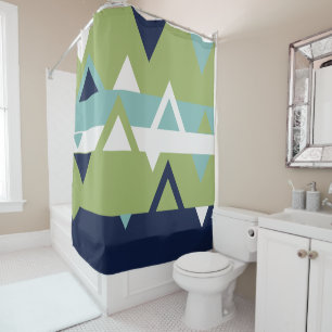 Neptune, Seashell, Green and Navy Stripes Shower Curtain