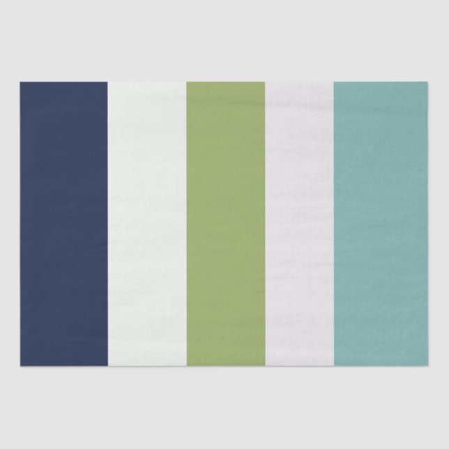 Neptune, Seashell, Green and Navy Stripes  Tissue Paper (Front)