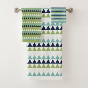 Neptune, Seashell, Green and Navy triangles Bath Towel Set