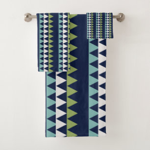 Neptune, Seashell, Green and Navy triangles Bath Towel Set