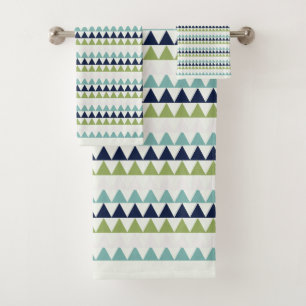 Neptune, Seashell, Green and Navy triangles Bath Towel Set