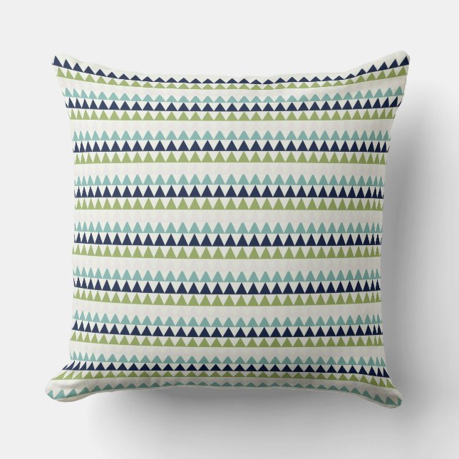 Neptune, Seashell, Green and Navy triangles Cushion (Front)