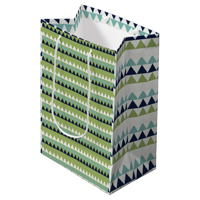 Neptune, Seashell, Green and Navy triangles   Medium Gift Bag (Front Angled)