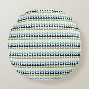 Neptune, Seashell, Green and Navy triangles  Round Cushion