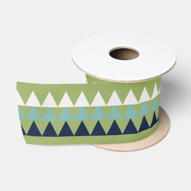 Neptune, Seashell, Green and Navy triangles   Satin Ribbon (Spool)