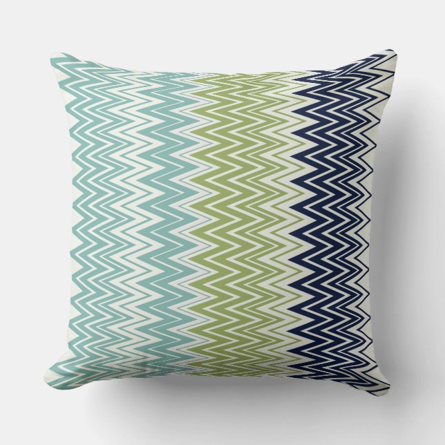 Neptune, Seashell, Green and Navy Zigzags Cushion (Front)