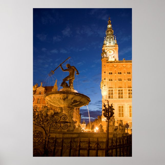 Neptune Statue In Fountain Poster (Front)