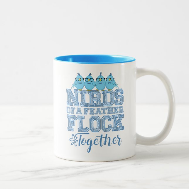 Nerd Bird Funny Nirds of a Feather Flock Together Two-Tone Coffee Mug (Right)