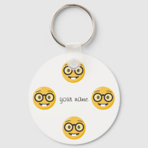 Nerd Emoji Face and '' Your Name Here " Key Ring