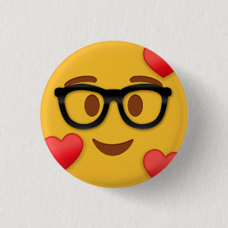 Nerd emoji with heart  3 cm round badge