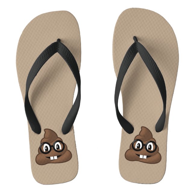 Nerd Glasses Poop Emoji Flip Flops (Footbed)