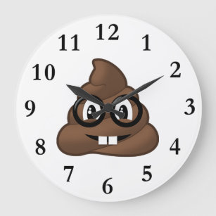 Nerd Glasses Poop Emoji Large Clock