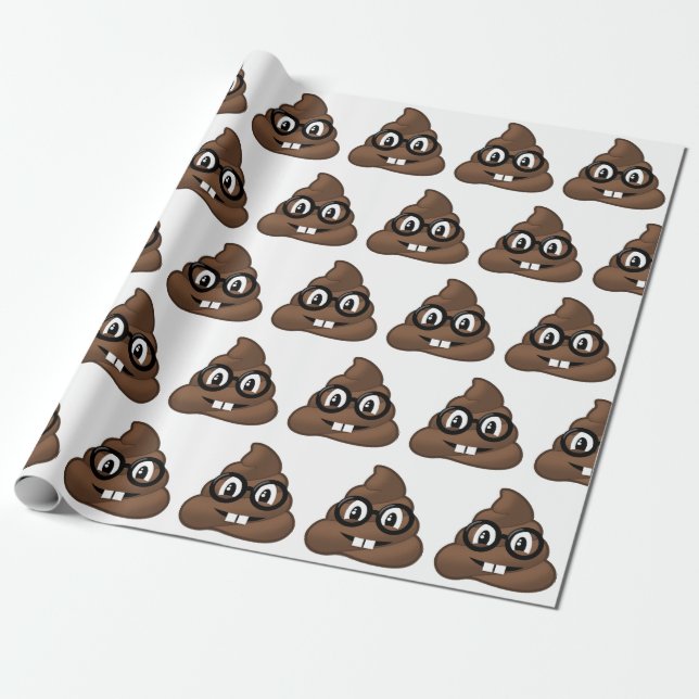 Nerd Glasses Poop Emoji Wrapping Paper (Unrolled)
