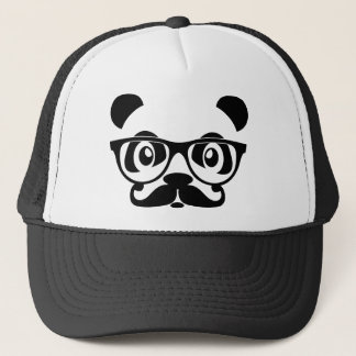 nerd panda with moustache and glasses trucker hat