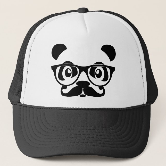 nerd panda with moustache and glasses trucker hat (Front)