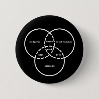 nerd venn diagram geek dweeb dork 6 cm round badge