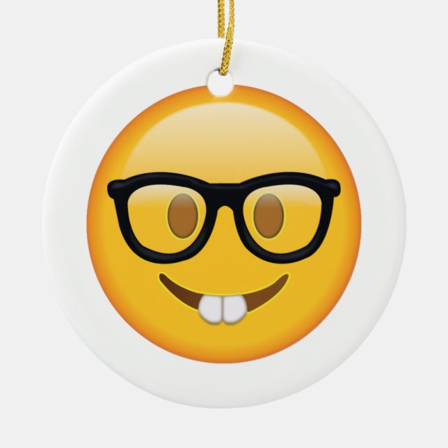 Nerd with Glasses - Emoji Ceramic Tree Decoration (Front)