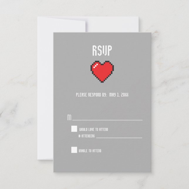 Nerdy 8 bit heart rsvp card (Front)