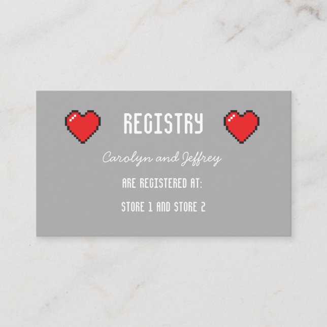 Nerdy 8 bit heart Wedding registry card (Front)