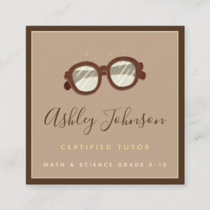 Nerdy Antique Vintage Glasses Certified Kids Tutor Square Business Card