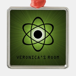 Nerdy Atomic Door Hanger Ornament, Green Metal Tree Decoration