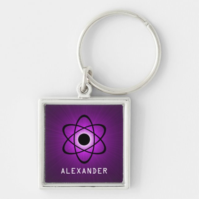 Nerdy Atomic Premium Keychain, Purple Key Ring (Front)
