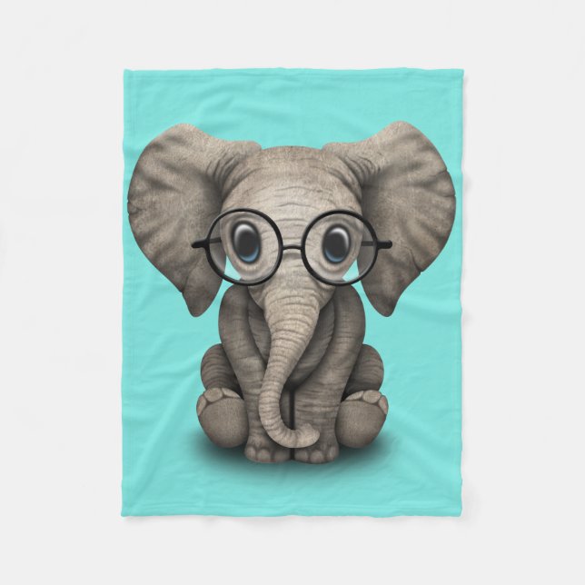 Nerdy Baby Elephant Wearing Glasses Fleece Blanket (Front)