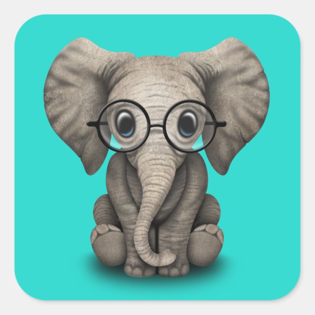 Nerdy Baby Elephant Wearing Glasses Square Sticker (Front)