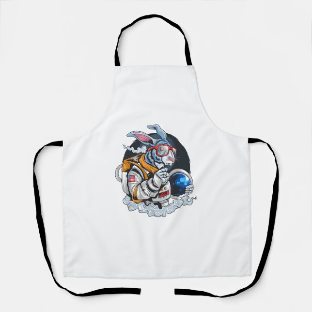 Nerdy Bunny Astronaut in Space, Explorer Spaceman  Apron (Front)