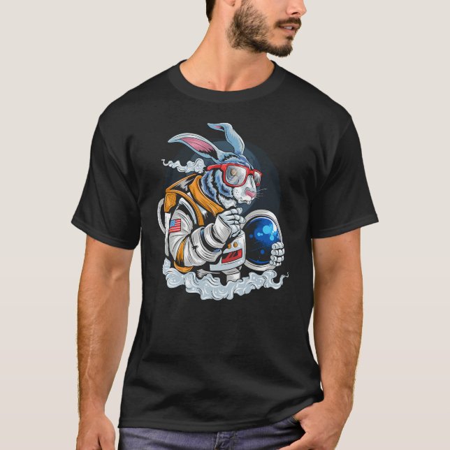 Nerdy Bunny Astronaut in Space, Explorer Spaceman  T-Shirt (Front)