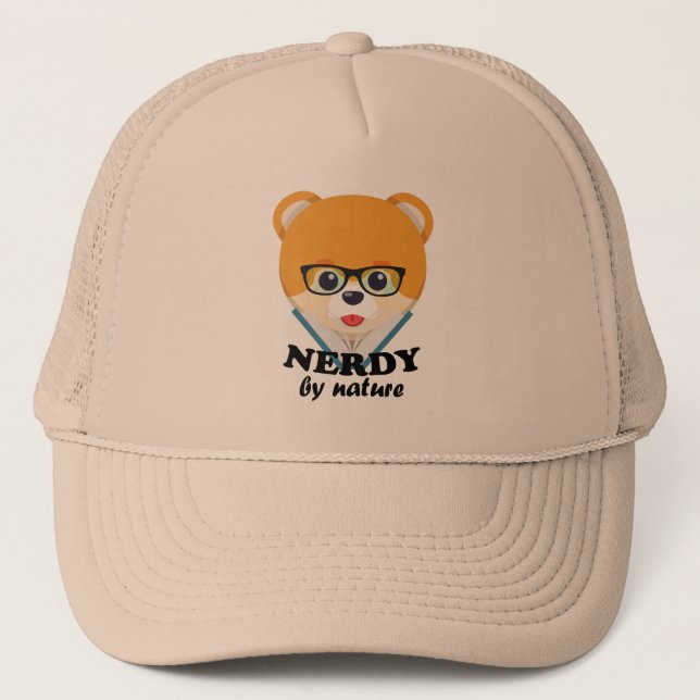 Nerdy by nature – Funny cute dog nerd Pomeranian Trucker Hat (Front)