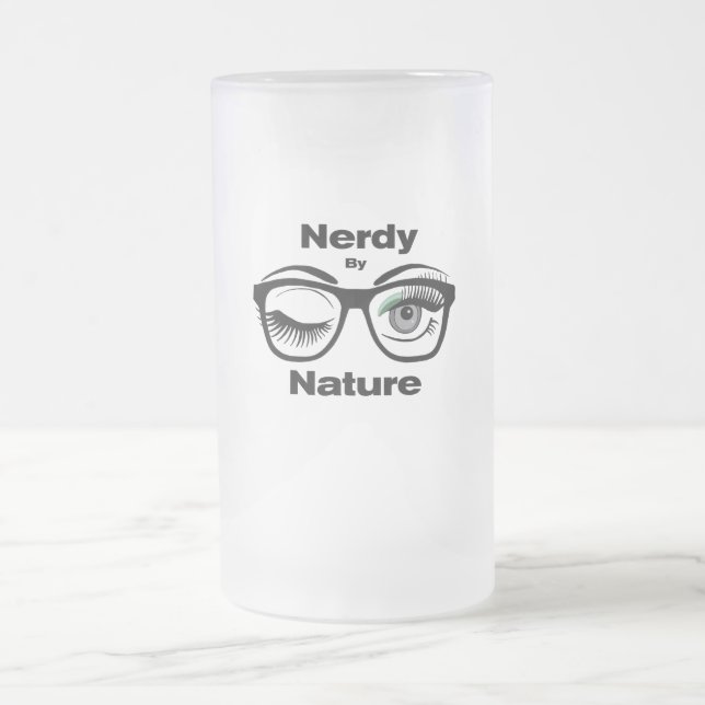 Nerdy by Nature Funny Geek Design with Glasses Frosted Glass Beer Mug (Center)