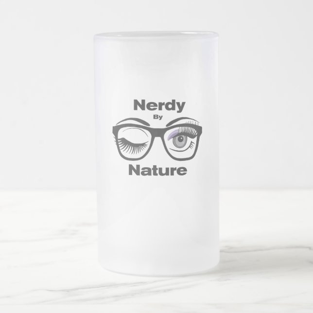 Nerdy by Nature Funny Geek Design with Glasses Frosted Glass Beer Mug (Center)
