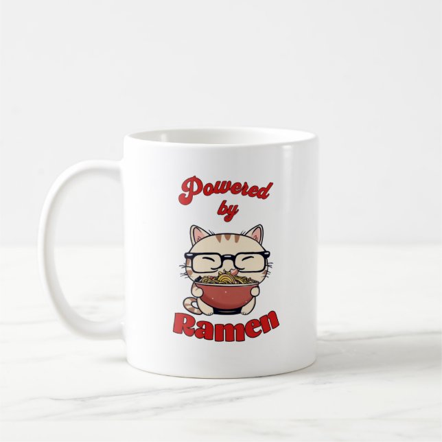 Nerdy cat powered by ramen  coffee mug (Left)
