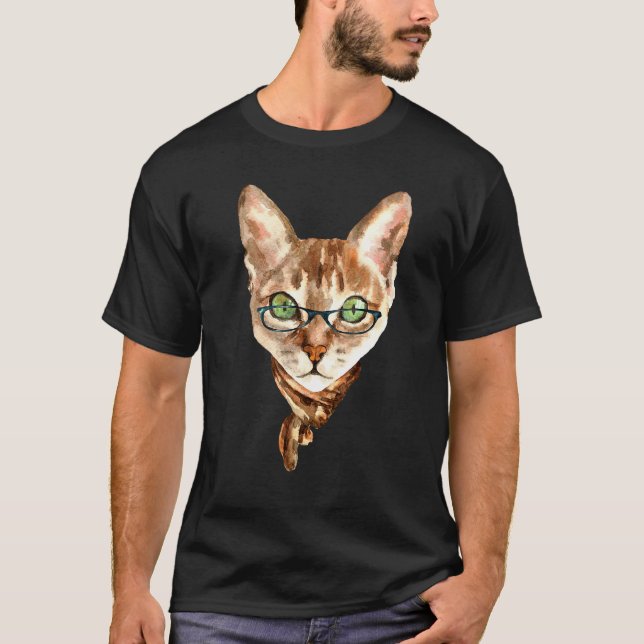 Nerdy Cat With Glasses T-Shirt (Front)