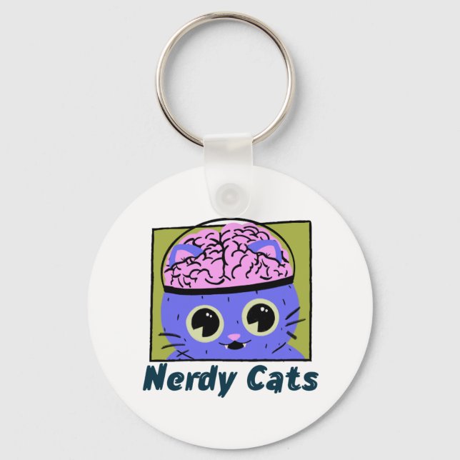Nerdy Cats, Brain Design Key Ring (Front)
