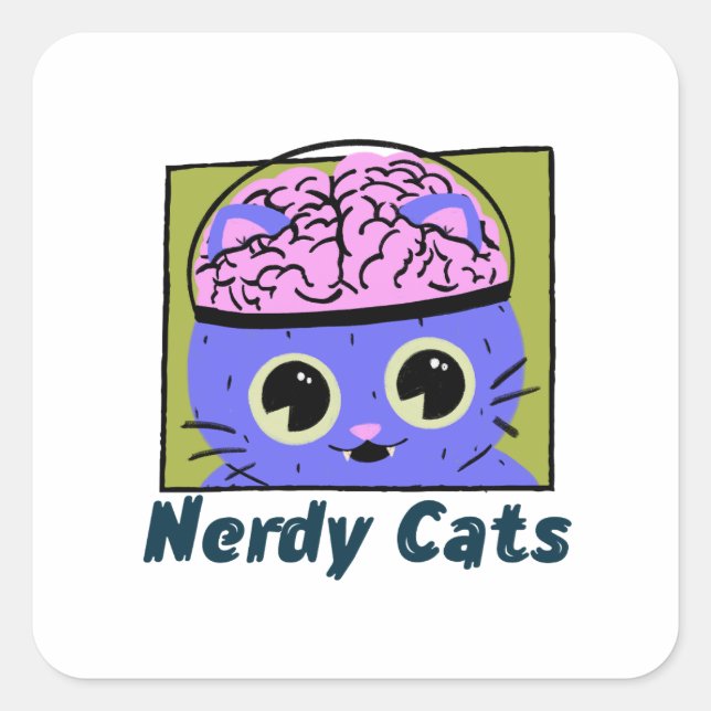 Nerdy Cats, Brain Design Square Sticker (Front)