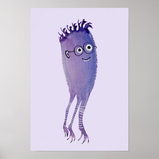 Nerdy Character Funny Cute Geek Purple Poster (Front)