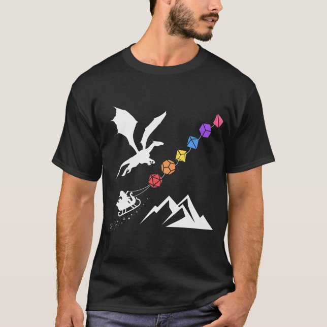 Nerdy Christmas Rainbow Polyhedral Dice Set T-Shirt (Front)