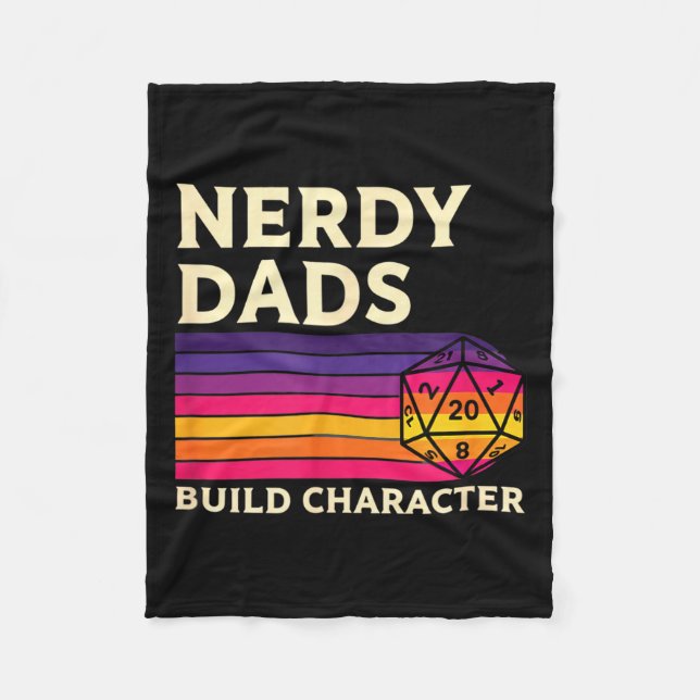 Nerdy Dads Build Character, Retro Tabletop Rpg Fat Fleece Blanket (Front)