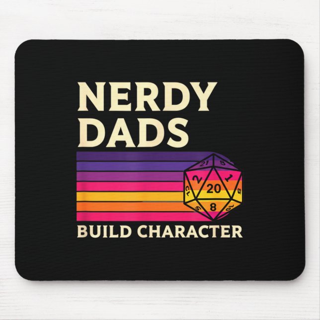 Nerdy Dads Build Character, Retro Tabletop Rpg Fat Mouse Mat (Front)