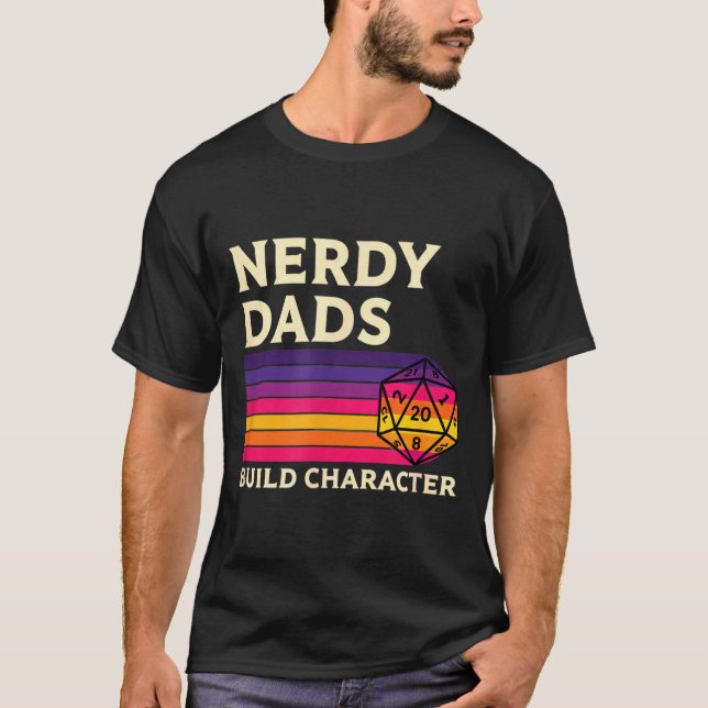 Nerdy Dads Build Character, Retro Tabletop Rpg Fat T-Shirt (Front)