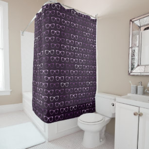 Nerdy Dark Purple Hipster Glasses Pattern Shower Curtain